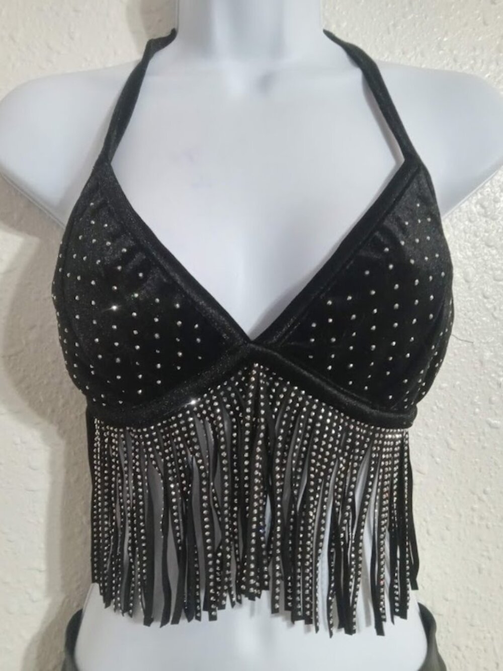 PAPERMOON -  fringe, rhinestones & glitter triangle bikini top